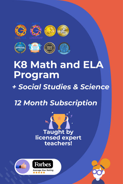 12 Month Subscription: K8 Math, ELA, Science, Social Studies Program