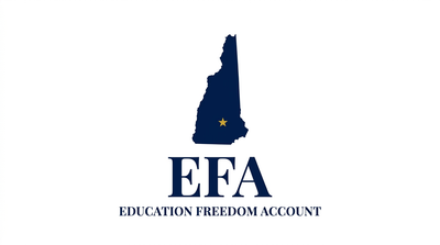 New Hampshire state silhouette with EFA Education Freedom Account text for homeschool curriculum funding