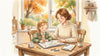 Parent and child checking grade level skills at the kitchen table with a workbook, timer, and clipboard checklist in early fall
