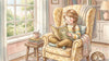 Third grader reading a chapter book in a cozy home reading nook