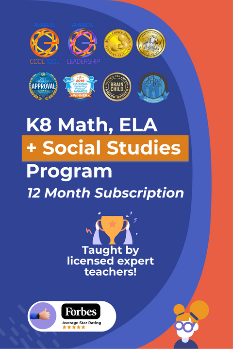 12 Month Subscription: K8 Social Studies, Math, and ELA Program