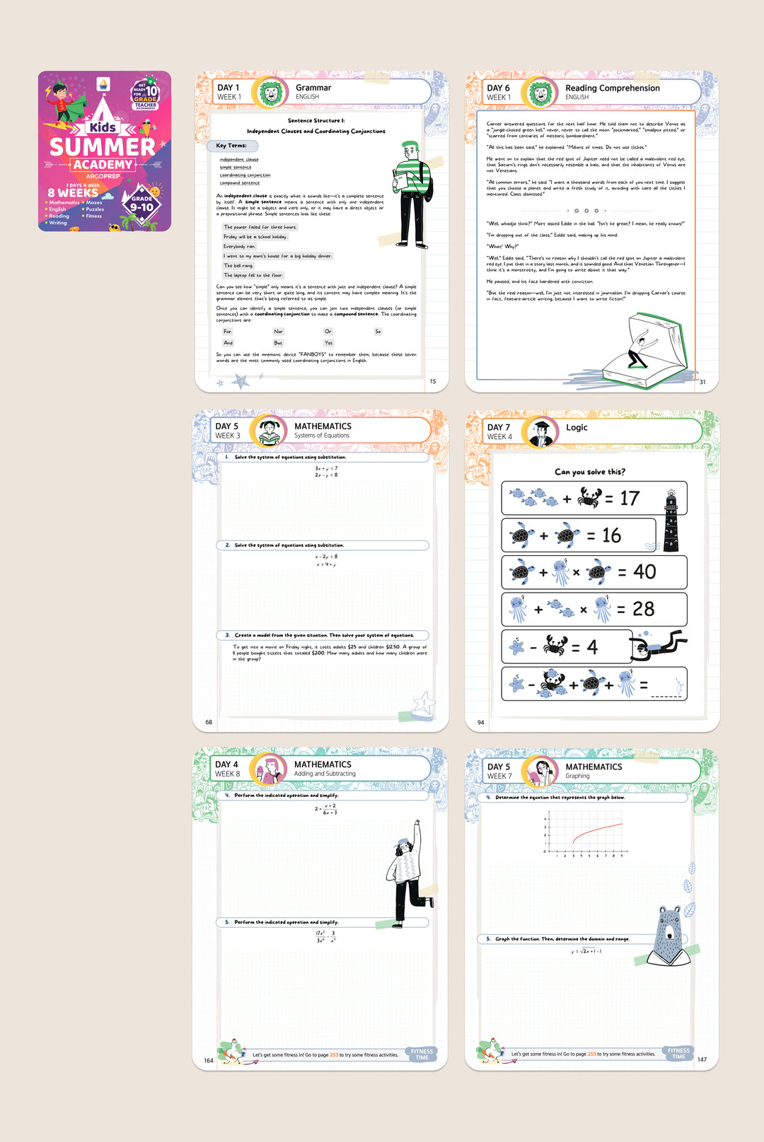 Kids Summer Academy by ArgoPrep - 9-10: 8 Weeks of Math, Reading, Scie