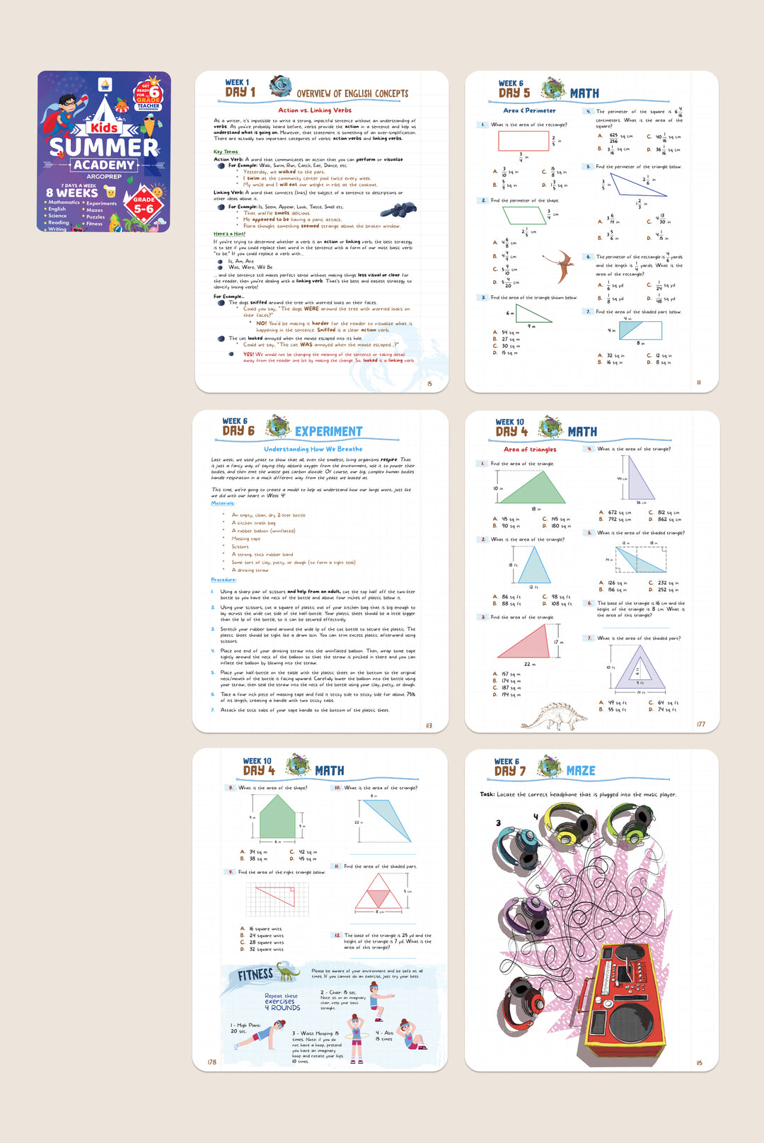 Kids Summer Academy by ArgoPrep - Grades 5-6: 8 Weeks of Math, Reading